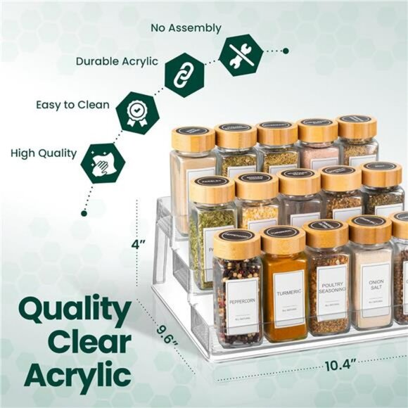 Clear Acrylic Spice Rack 2 Pack 3 Tier Organizer Shelf for Kitchen Cabinet Stora - Picture 2 of 7